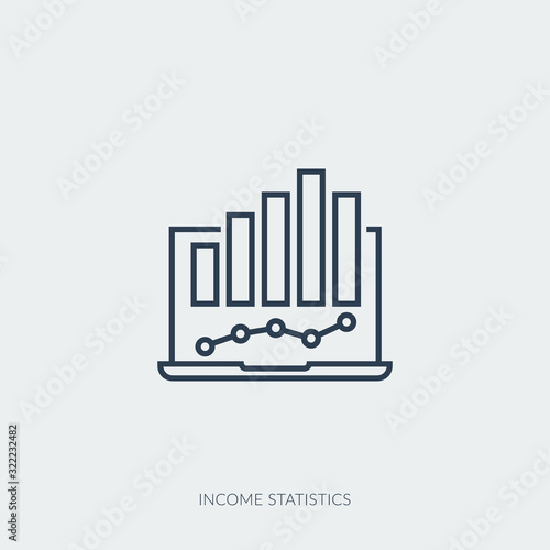 Vector outline icon of income statistics - chart on monitor