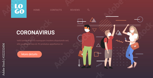 subway passengers in masks protection against influenza epidemic MERS-CoV wuhan 2019-nCoV pandemic health risk public transport full length horizontal copy space vector illustration