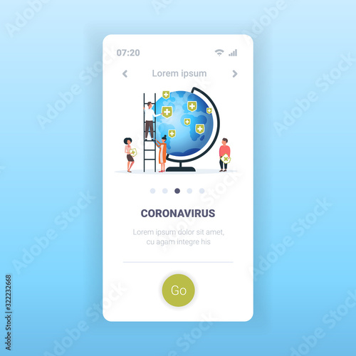 epidemic MERS-CoV flu spreading of world people putting medical shield pins of countries with coronavirus infection wuhan 2019-nCoV pandemic medical health risk mobile app copy space vector