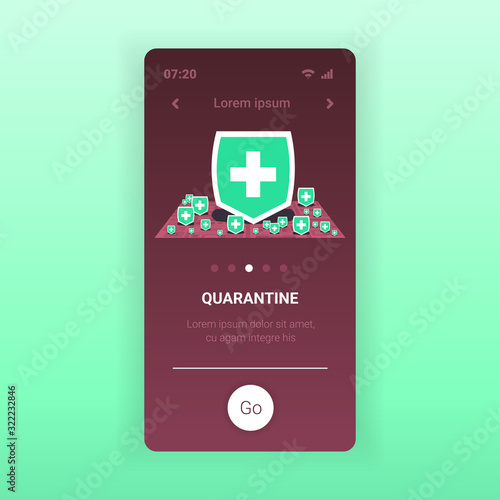 epidemic MERS-CoV medical cross shield indicated points disease spread coronavirus infection wuhan 2019-nCoV pandemic health risk city map smartphone screen mobile app copy space vector illustration