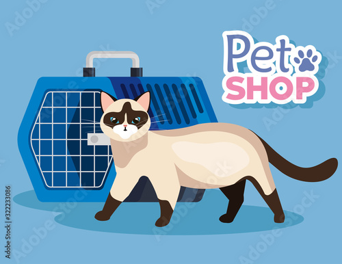 pet shop veterinary with cat and pet carry box