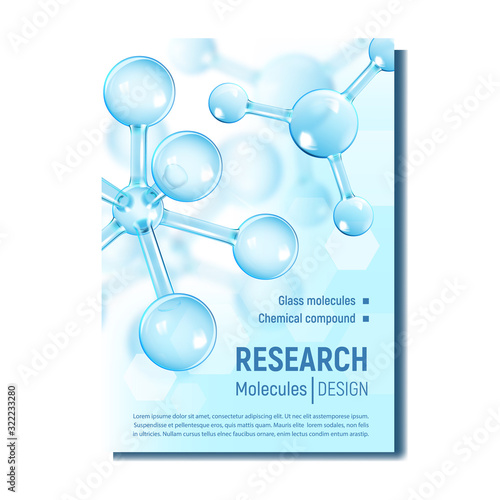 Chemical Research Report Document Cover Vector. Spherical Rod Molecule Scientific Model Research. Reflective And Refractive Molecular Physics Compound Template Realistic 3d Illustration