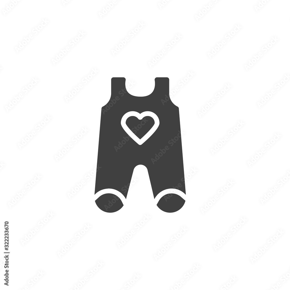Infant baby romper with heart vector icon. filled flat sign for mobile concept and web design. Baby bodysuit clothes glyph icon. Symbol, logo illustration. Vector graphics Infant baby romper with heart vector icon. filled flat sign for mobile concept and web design. Baby bodysuit clothes glyph icon. Symbol, logo illustration. Vector graphics