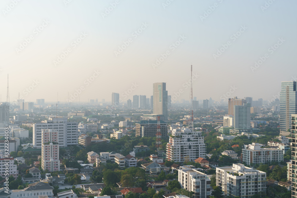 Bangkok, capital of Thailand with dust and smoke