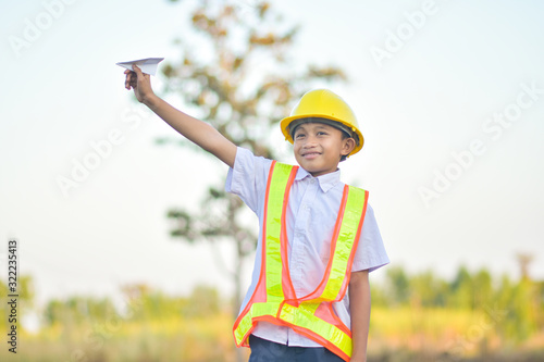 Boy With Helmet hardhat safety Engineer concept