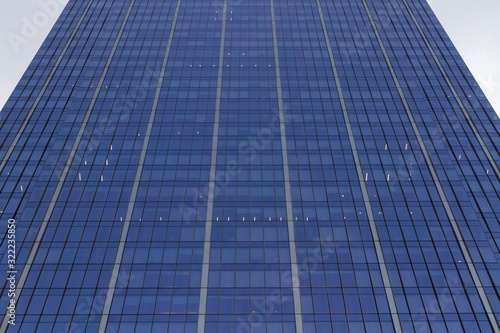 Glass wall of an office building, bottom view