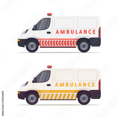 ambulance medical transportation with side view and flat style