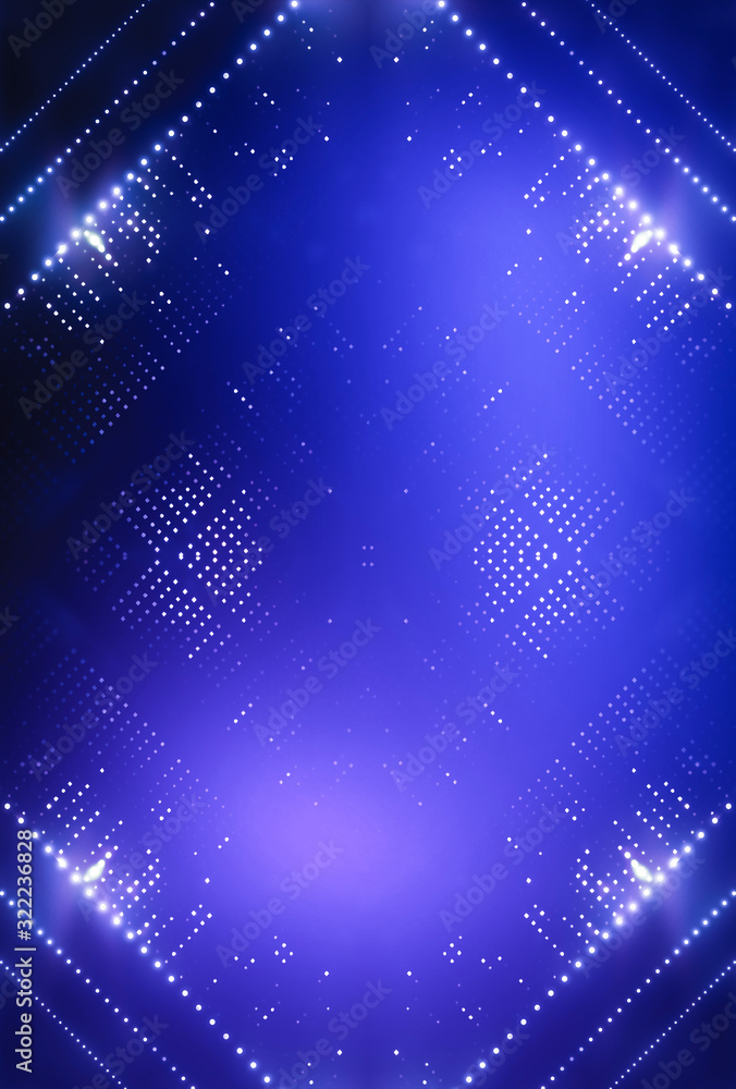 Obraz premium Abstract blue neon background. Geometric shapes, symmetrical reflection.