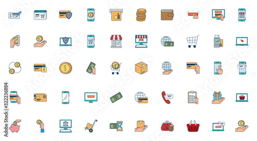 bundle of pay online set icons vector illustration design