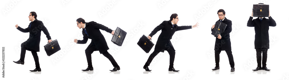 Young man holding suitcase isolated on white Young man holding suitcase isolated on white