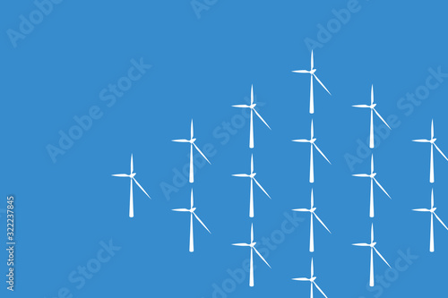 Wind turbine farm isometric illustration, copy space composition.