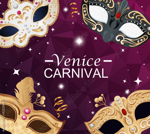 venice carnival with masks and decoration vector illustration design