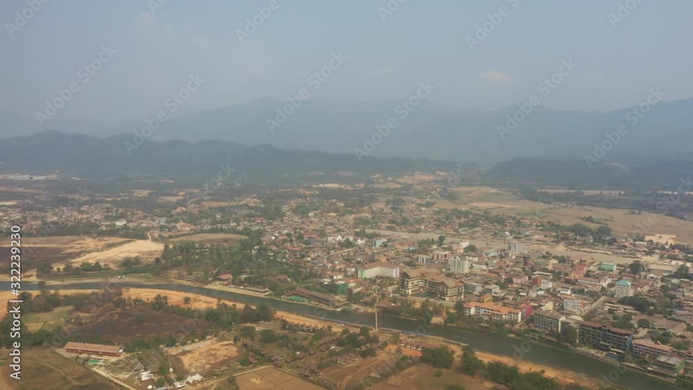 Aerial view of Vang Vieng, the nature tourist city Aerial view of Vang Vieng, the nature tourist city