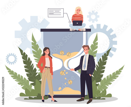 Successful business people managing work time effectively vector illustration. Productive office staff working in deadline. Project management, productivity