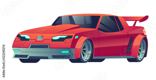 Sports car with spoiler red color isolated on white background