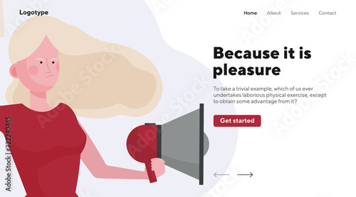 Angry protester with megaphone. Woman, activist, picket flat vector illustration. Announcement, strike, protest concept for banner, website design or landing web page