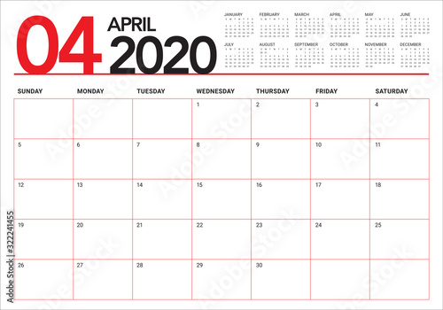 April 2020 desk calendar vector illustration