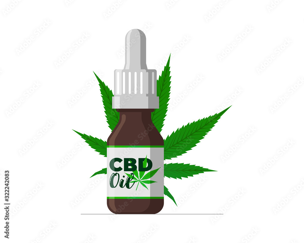 CBD hemp oil of medical cannabis extract in brown glass bottle. Marijuana leaf icon product jar label design template. Isolated vector illustration CBD hemp oil of medical cannabis extract in brown glass bottle. Marijuana leaf icon product jar label design template. Isolated vector illustration