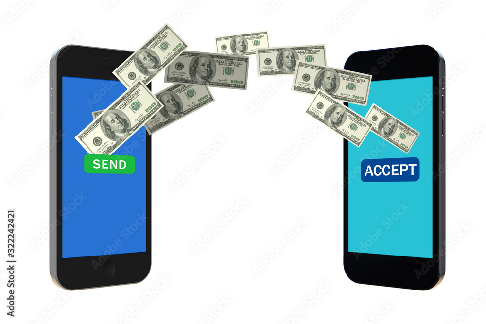 Concept of mobile wallet transfers - 3d rendering Concept of mobile wallet transfers - 3d rendering