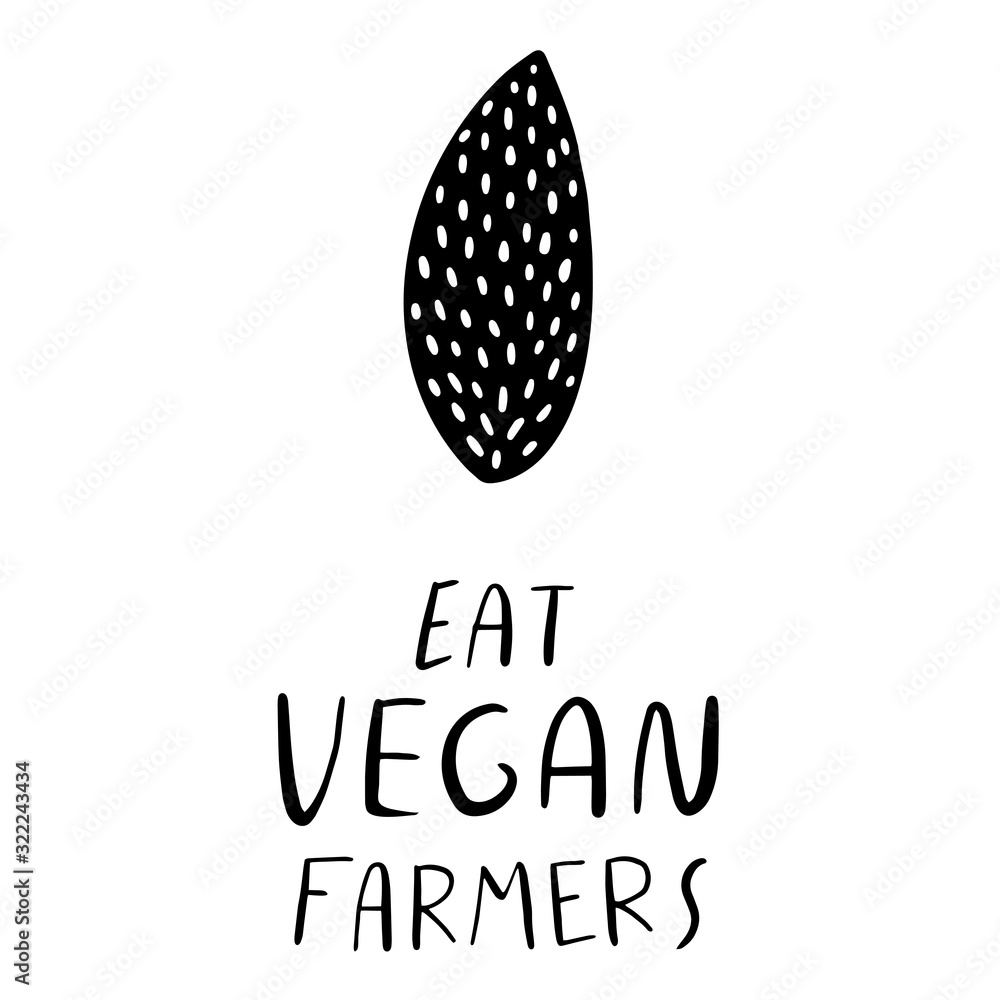 Eat, vegan, farmers and sheet. Hand drawn illustration elegant modern brush lettering break isolated on white background. Great design element for logo, cards, banners and flyers.