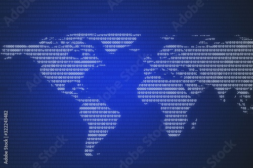 Digital world map on blue background. 3D Rendering