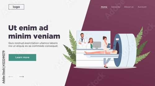 Magnetic resonance imaging. Scanner, MRI, tomography, patient flat vector illustration. Diagnosis, equipment, medicine concept for banner, website design or landing web page