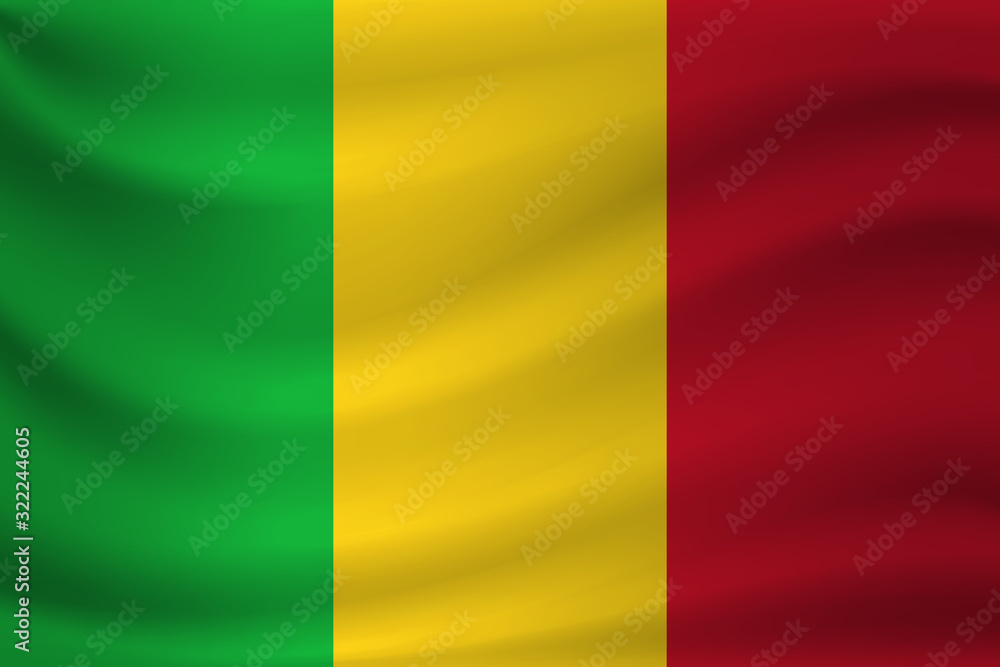 Waving flag of Mali. Vector illustration