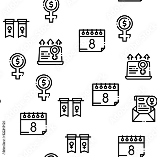 Feminism Woman Power Seamless Pattern Vector Thin Line. Illustrations