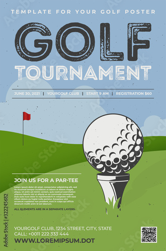 Retro style poster template for golf tournament