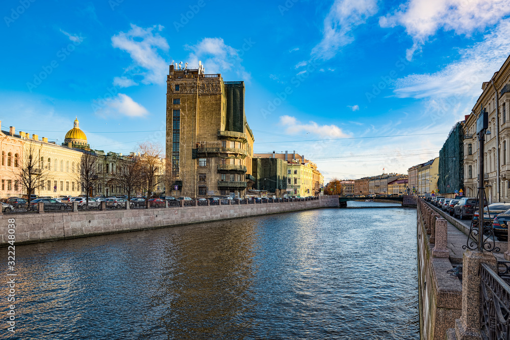 Saint Petersburg, Russia - November 07, 2019: Canal Gribobedov. Urban View of Saint Petersburg. Russia.