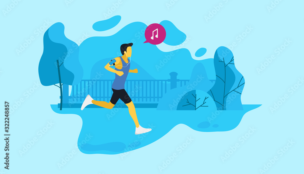 Vector image of a man running in the Park, listening to music during sports Vector image of a man running in the Park, listening to music during sports