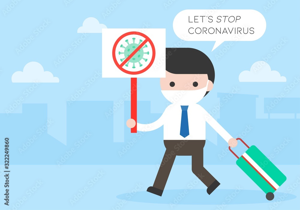 Man with stop virus sign, Let's stop coronavirus vector Man with stop virus sign, Let's stop coronavirus vector
