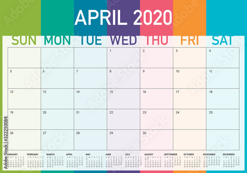 April 2020 desk calendar vector illustration