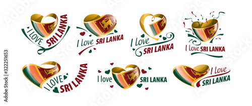 National flag of the Sri Lanka in the shape of a heart and the inscription I love Sri Lanka. Vector illustration