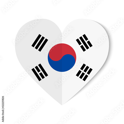 South Korea flag with origami style on heart background
