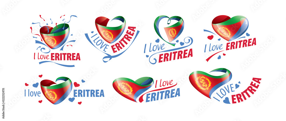 National flag of the Eritrea in the shape of a heart and the inscription I love Eritrea. Vector illustration