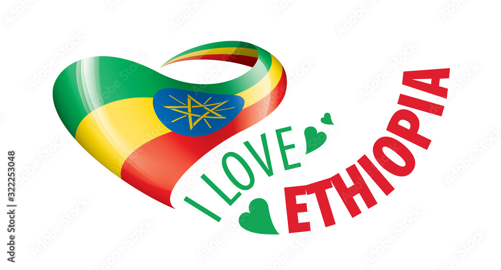 National flag of the Ethiopia in the shape of a heart and the inscription I love Ethiopia. Vector illustration National flag of the Ethiopia in the shape of a heart and the inscription I love Ethiopia. Vector illustration