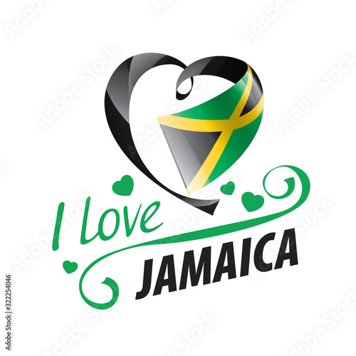 National flag of the Jamaica in the shape of a heart and the inscription I love Jamaica. Vector illustration