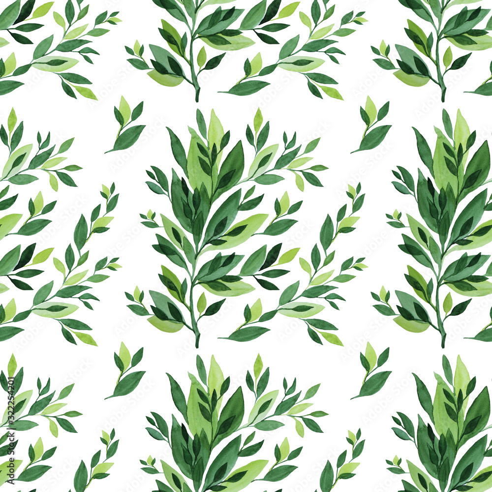Fototapeta premium Seamless pattern with watercolor branches leaves art background