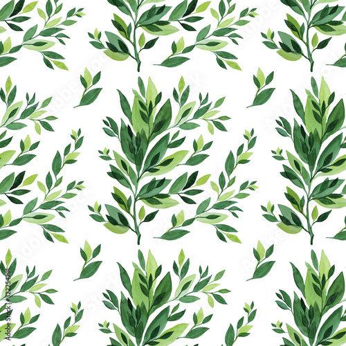 Seamless pattern with watercolor branches leaves art background
