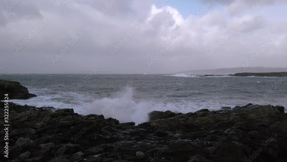 Crashing ocean waves in Portnoo during storm Ciara in County Donegal - Ireland Crashing ocean waves in Portnoo during storm Ciara in County Donegal - Ireland