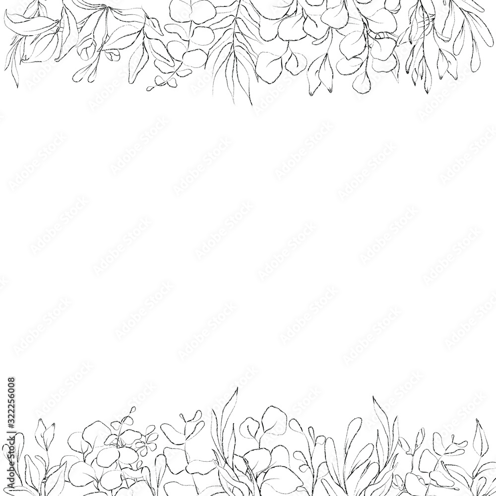Botanical sketched floral frame. Line art hand drawn plants. Botanical sketched floral frame. Line art hand drawn plants.