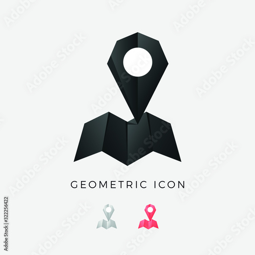 Map Pin Geometric Symbol - geolocation, location, gps, marker, pointer, route, road, navigation, position, pictogram - Origami Crystal Icon Vector Illustration