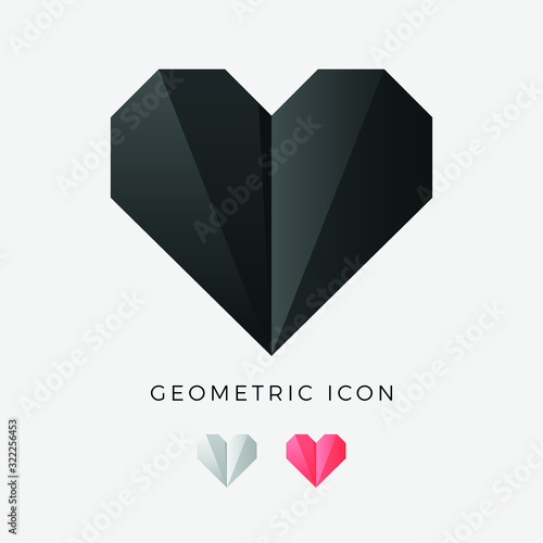 Heart Love Geometric Symbol - care, romance, valentine, emotion, health, hearts, lovers, passion, wedding - Origami Icon Vector Illustration