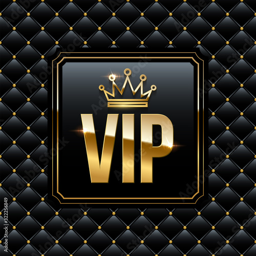 Glowing gold vip in frame on black luxury backdrop