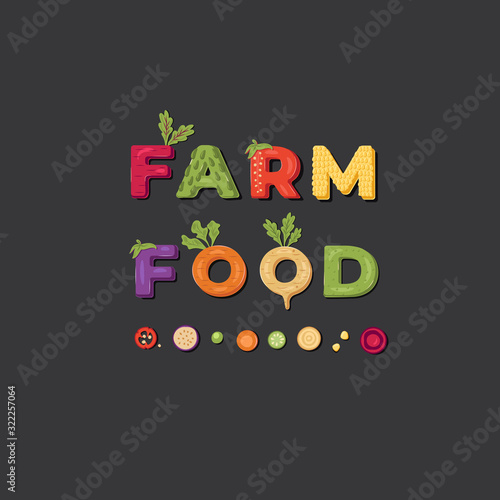 Farm Food - lettering logo design. Vector illustration.