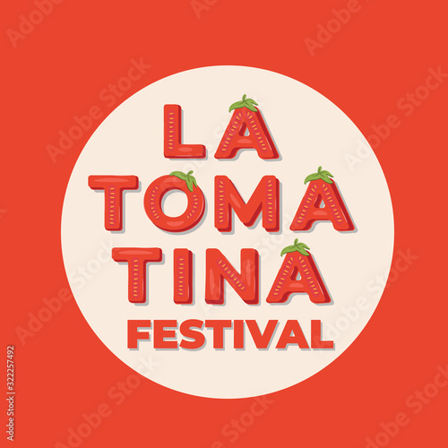 La Tomatina Festival - lettering banner for the Tomato battle festival in Bunol, Spain. Vector illustration.