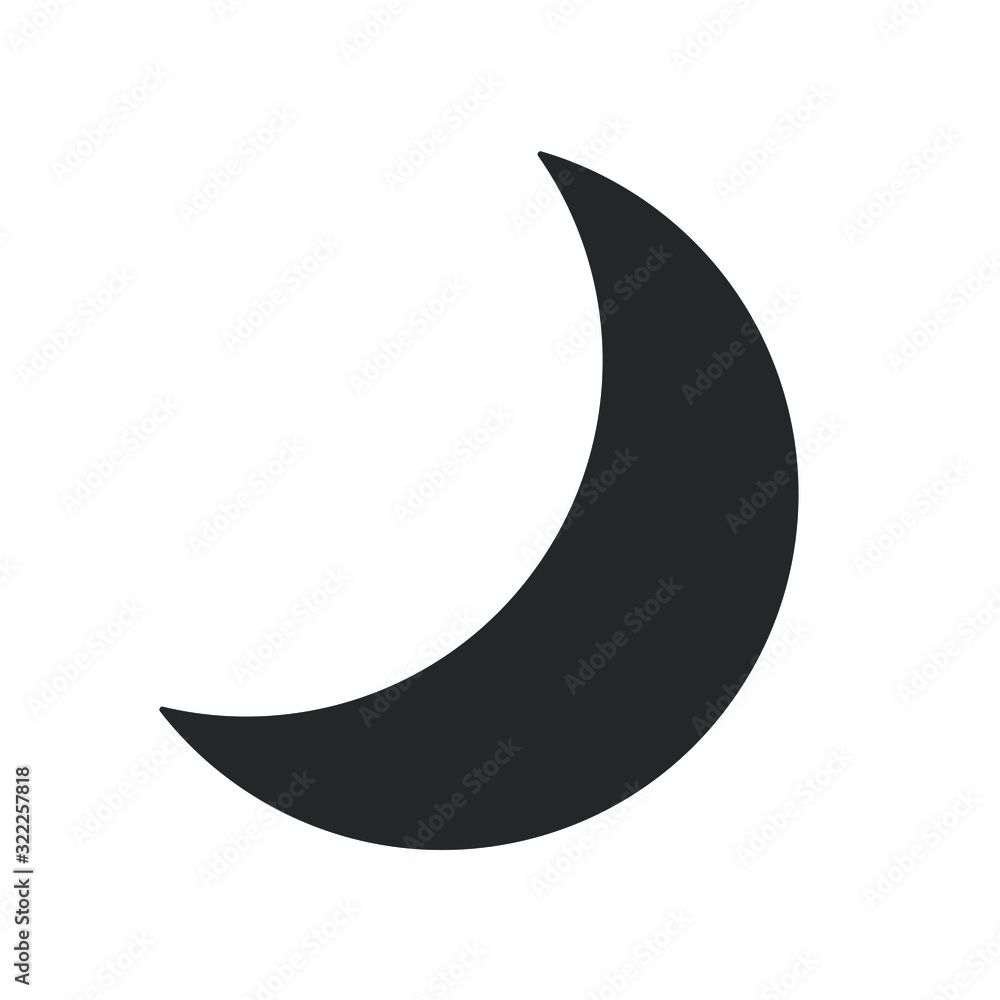 Crescent moon symbol icon. Half moon weather sign. Lunar logo. Black silhouette isolated on white background. Vector illustration image. Crescent moon symbol icon. Half moon weather sign. Lunar logo. Black silhouette isolated on white background. Vector illustration image.