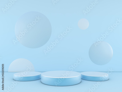 Blue podium minimal on blue color background for product. 3d rendering