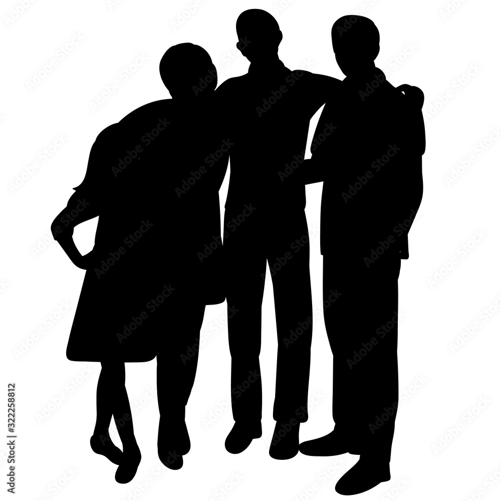 vector, isolated, black silhouette people stand, family